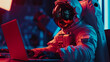 © Andrii  - Galactic Desk Job: Close-Up of Astronaut with Laptop