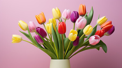 Sticker - Bouquet of tulips arranged against a soft pink background