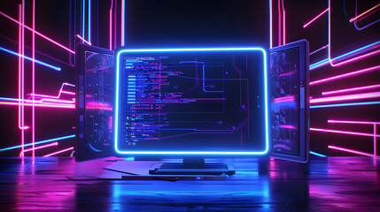 Poster - Futuristic Computer display in neon lighting