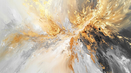 Canvas Print - Texture of white, black and gold paint unevenly distributed over the surface
