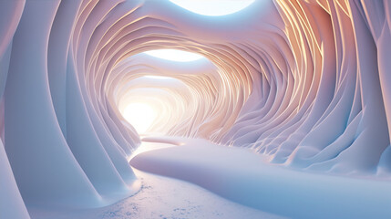 Poster - Beautiful abstract background. Tunnel in the white cave
