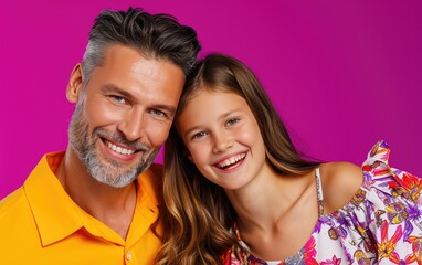 Wall Mural - father with kid smiling in color background