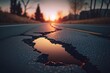 Nature's Fury Unleashed: Aftermath of an Earthquake, Earth Split and Road Cracked Wide Open. A Powerful Visual Allegory of Natural Forces, Ideal for Illustrating Resilience and Rebuilding Concepts