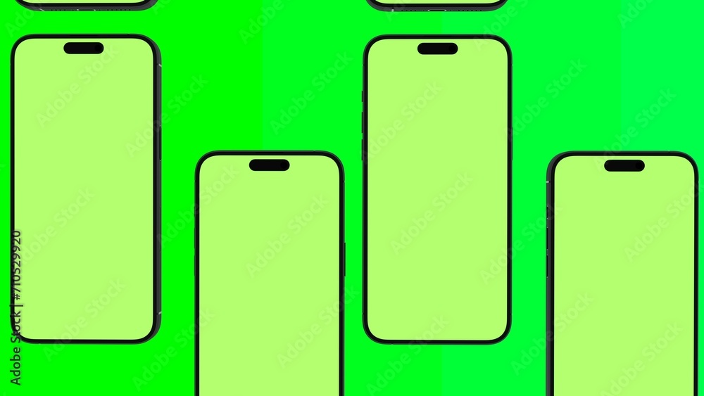 Mobile Phone Pattern with Green Screen on green background flat lay ...