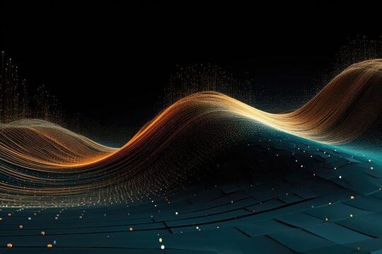 Behold a stunning computer generated image capturing the vibrant movement and energy of a light wave, Abstract technology art piece resembling a digital wave, AI Generated