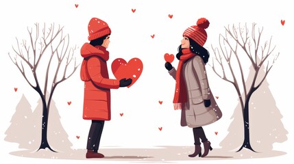 Wall Mural - Set of love couple. valentine love woman and man winter png like style