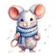 Cute mouse in a warm scarf