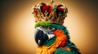 a parrot wearing a golden crown