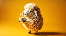 A Sheep Drinking A Cup Of Coffee