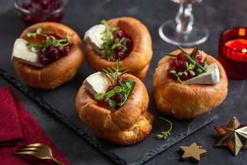 Wall Mural - Traditional Yorkshire puddings with brie cheese and cranberry jam