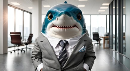 Wall Mural - a cute shark wearing a business suit