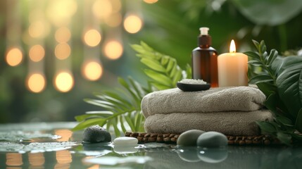 Wall Mural - Spa treatments, massages, and calming spa environments supplies zen stones and water spa of deep relaxation and tranquility and with space for text concepts. spa background