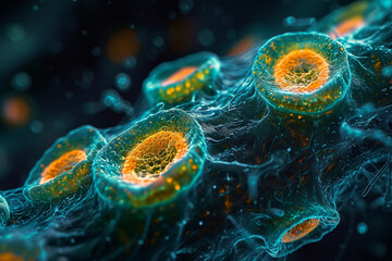 Poster - Toxoplasma gondii tachyzoites in a tissue sample, using differential interference contrast microscopy.