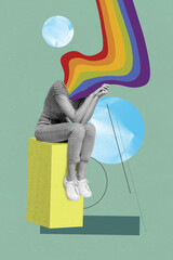 Wall Mural - Creative abstract template collage of rainbow flag dreaming dating like instead head thinking concept weird freak bizarre unusual fantasy