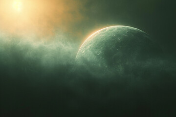 Poster - A soft ellipse planet with gentle LED lights, orbiting a neutron star.