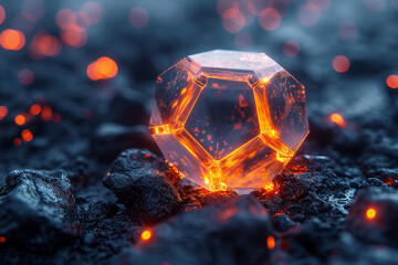 Poster - A hexahedron planet with orange LEDs, in a binary planetary system.