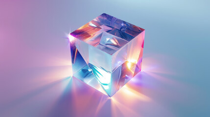 Wall Mural - 3d crystal glass cube with refraction and holograph