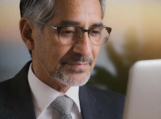 Sticker - Senior mature man working on laptop