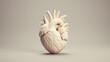 Detailed human heart model on gradient beige background with vibrant colors and intricate anatomy