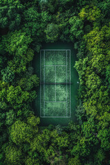 Poster - An aerial view of a lush, green grass tennis court.