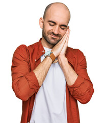 Sticker - Young hispanic man wearing casual clothes sleeping tired dreaming and posing with hands together while smiling with closed eyes.