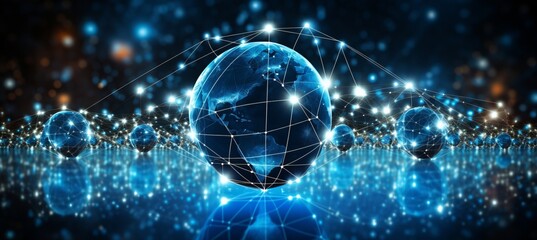 Poster - Interconnected communication lines on globe, symbolizing global reach and online connections