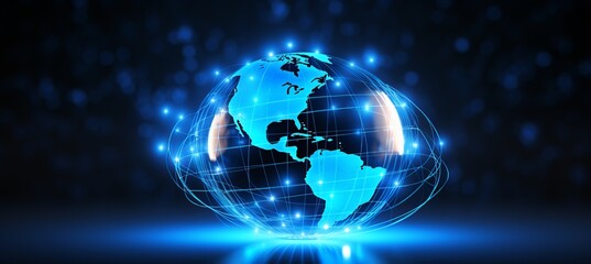 Poster - Global connectivity  interconnected communication lines facilitating instant online connections