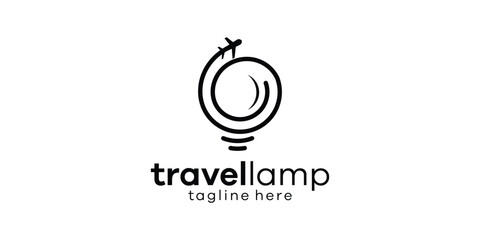 logo design combining the shape of a lamp with travel, minimalist line logo design.