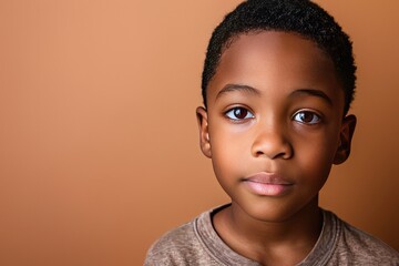 Portrait of a child black boy against a light brown background