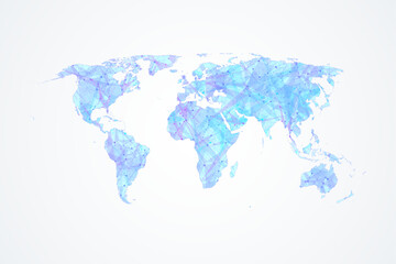 Leinwandbilder - Polygonal World Map Vector With Connections Dots And Lines. Global Network Internet Connection World Map.