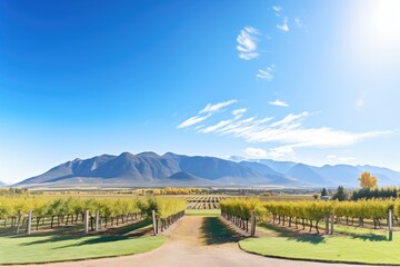  panoramic view of vineyard with mountain background