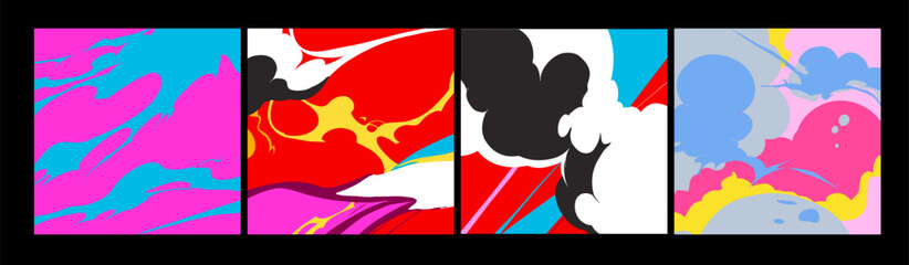 Aufkleber - Set of abstract comic book style backgrounds with colorful dynamic visual effects of wind and dust.