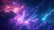 Lightning Rays Electrical Energy Charge Thunder In Dark Night Sky