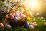 Fototapeta Tulipany - easter eggs in a basket