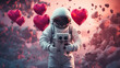 © ImageFlow - Astronaut surrounded by heart-shaped balloons on a rocky planet. Romance and space exploration concept. Generative AI