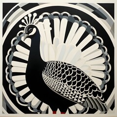 Wall Mural - Retro image of a turkey in a circle. Turkey as the main dish of thanksgiving for the harvest.