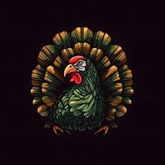 Wall Mural - Logo bust of turkey in isolated on black background. Turkey as the main dish of thanksgiving for the harvest.
