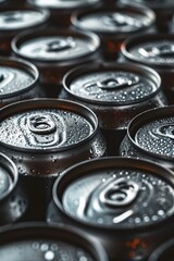 Aufkleber - A detailed close-up of a bunch of soda cans. This image can be used for advertising, beverage industry promotions, or as a background for a food and drink blog