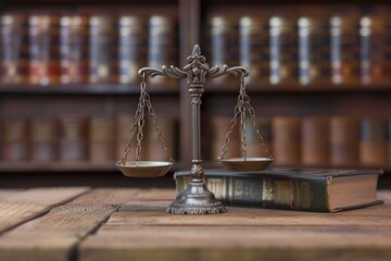 Aufkleber - A scale sitting on top of a wooden table. Versatile image for various concepts and themes