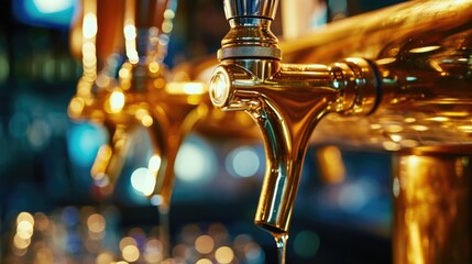 Poster - A close-up view of a bunch of beer taps. Perfect for use in bar and brewery related projects