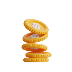 Poster - 3D Dollar Coin Model Efficiency in Money Handling. 3d illustration, 3d element, 3d rendering. 3d visualization isolated on a transparent background