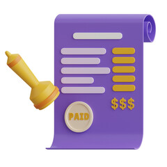 Poster - 3D Receipt Model Organizing Financial Records. 3d illustration, 3d element, 3d rendering. 3d visualization isolated on a transparent background