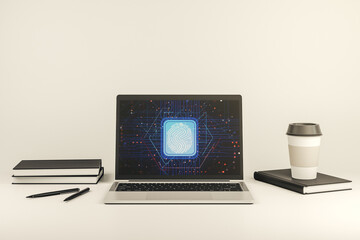 Aufkleber - Abstract creative fingerprint concept on modern laptop screen. 3D Rendering