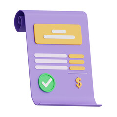 Poster - 3D Bill Model Managing Expenses. 3d illustration, 3d element, 3d rendering. 3d visualization isolated on a transparent background