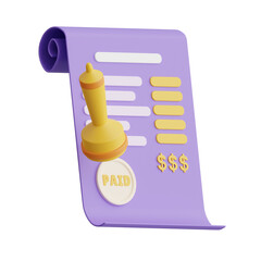 Poster - 3D Receipt Model Organizing Financial Records. 3d illustration, 3d element, 3d rendering. 3d visualization isolated on a transparent background