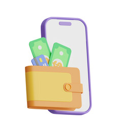 Poster - 3D Wallet Model Protecting Your Cards and Cash. 3d illustration, 3d element, 3d rendering. 3d visualization isolated on a transparent background