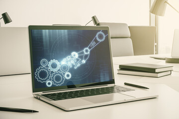 Aufkleber - Creative abstract robotics technology hologram on modern computer monitor, artificial intelligence and machine learning concept. 3D Rendering