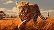 Cheetah stalking fro prey on savanna, digital art