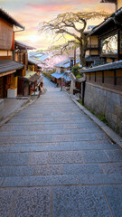 Sticker - Scenic sunset of Ninenzaka, ancient pedestrian road in Kyoto, Japan