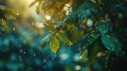 Aufkleber - A detailed view of a tree branch covered in sparkling water droplets. Perfect for nature-themed projects or to add a touch of freshness to any design